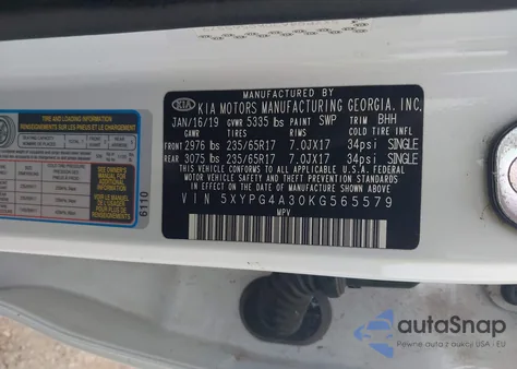 2019 Kia Sorento 2.4L Lx from USA, damaged, VIN 5XYPG4A30KG565579